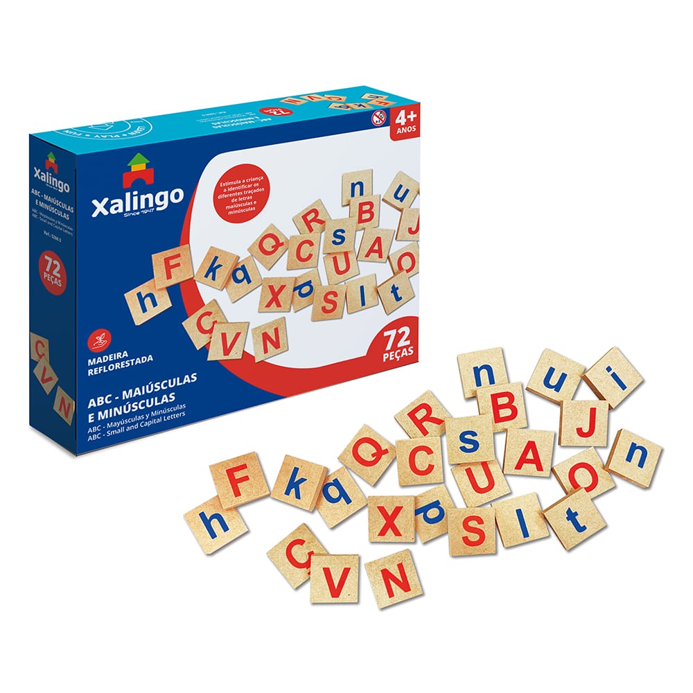 Jogo ABC Letras Maiúsculas e Minúsculas 72 Peças Xalingo