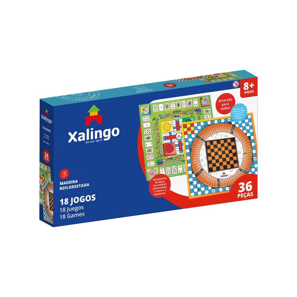 Jogo de Tabuleiro com 18 Jogos - Xalingo - nivalmix