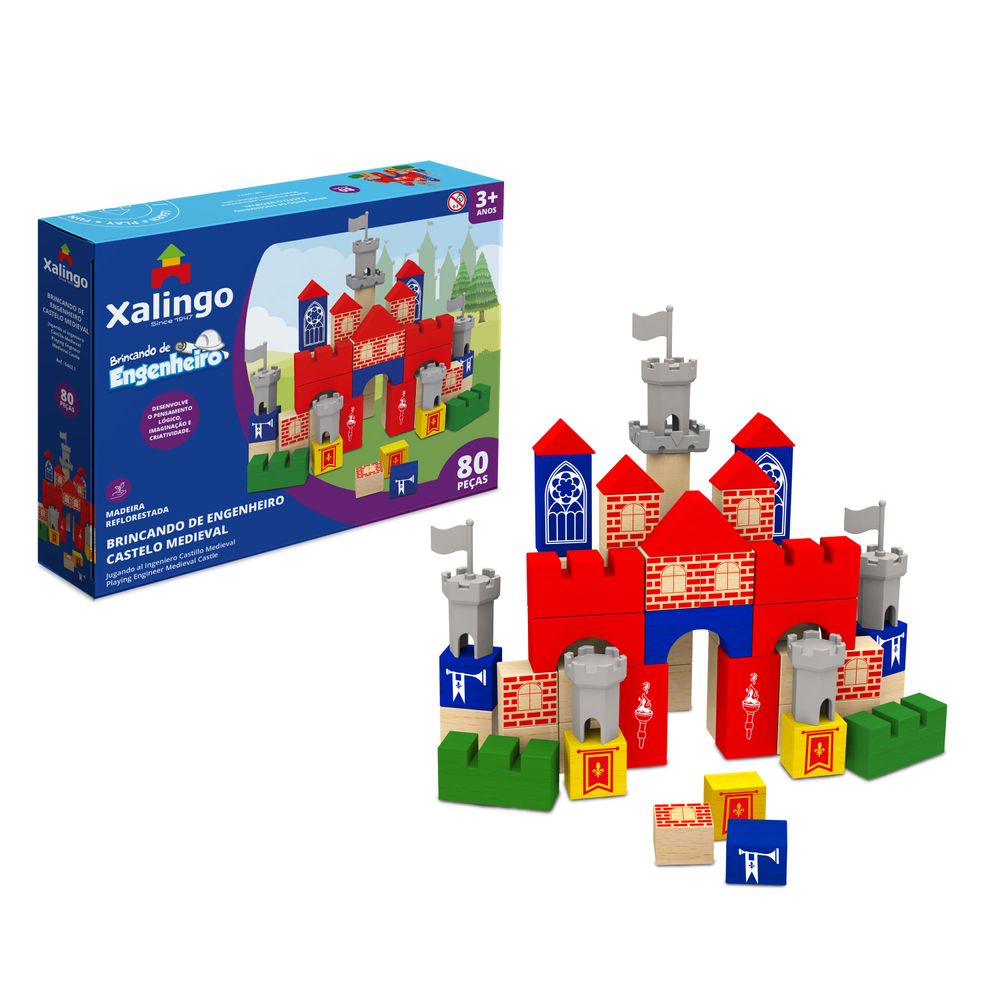 Castelo com 50 blocos de madeira - Brincando de Engenheiro - BLOCOS DE  MONTAR 