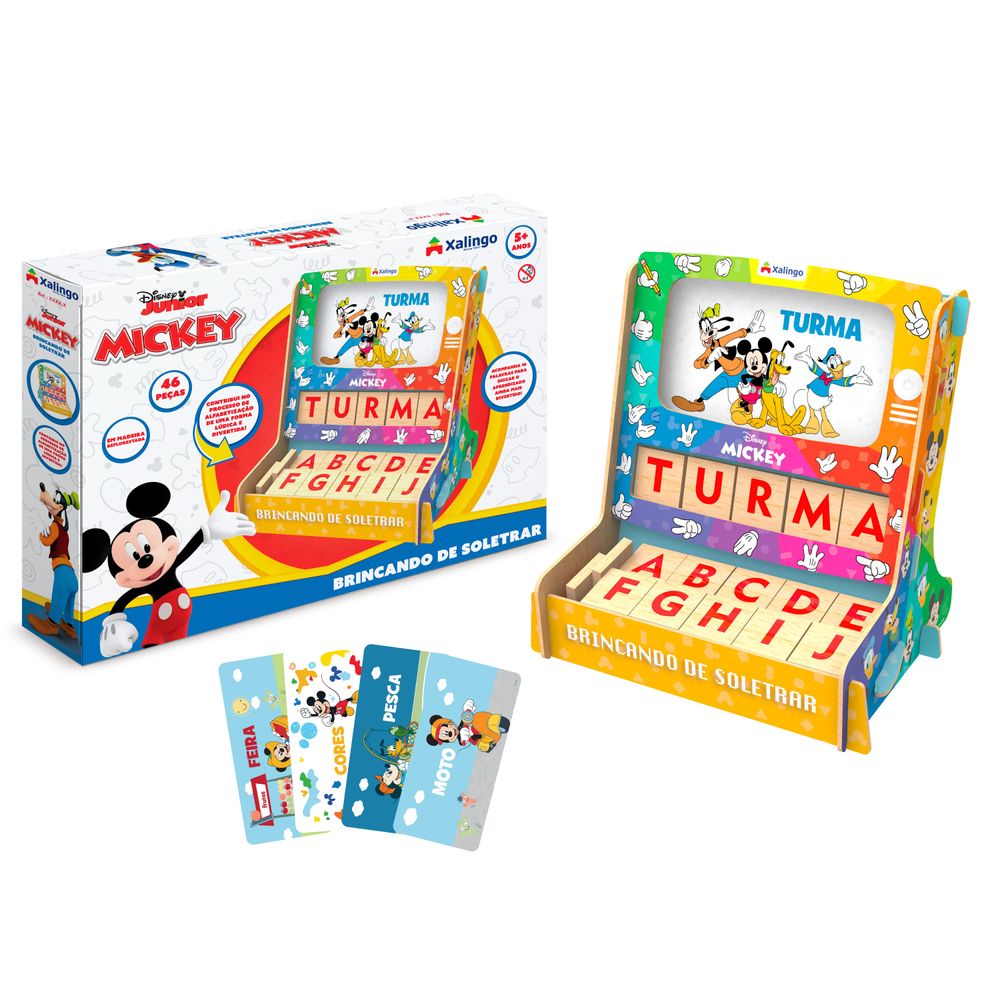 Brinquedo Educativo Blocos Montar Mickey 71 Peças Madeira