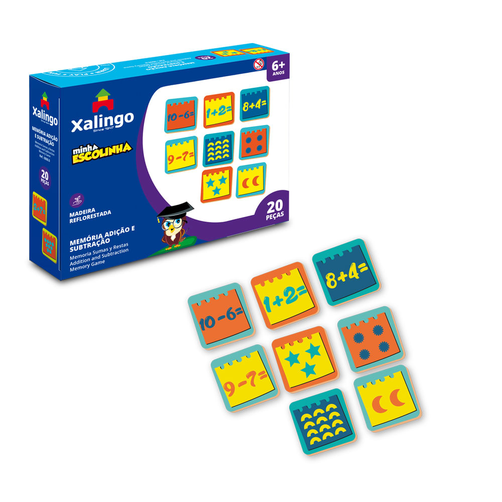 Jogo da Memória Adição e Subtração Minha Escolinha 20 Peças Xalingo