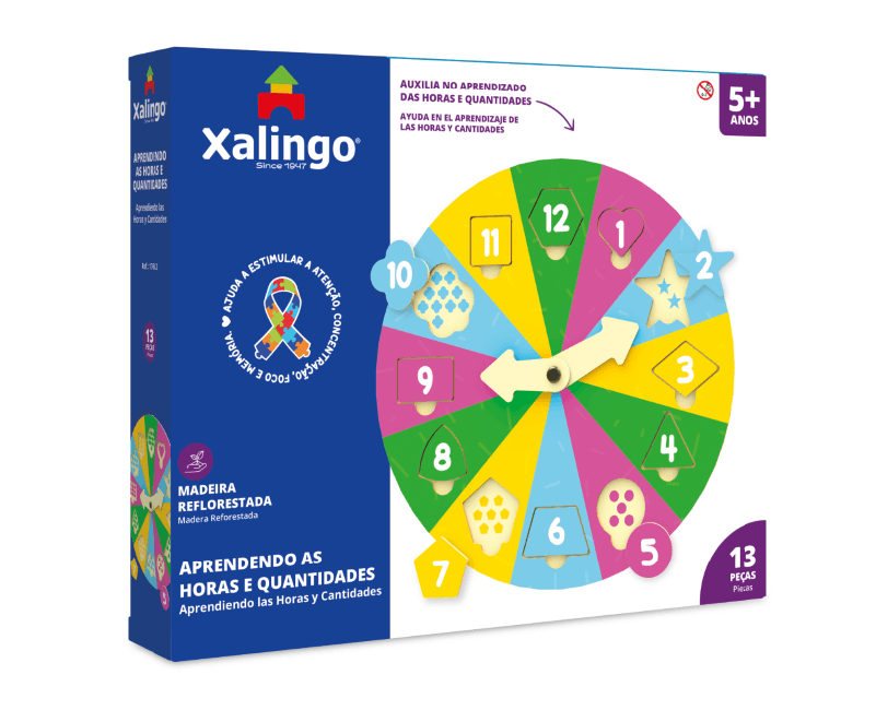 Quebra-Cabeça Aprendendo as Horas e Quantidades - 13 Peças Xalingo